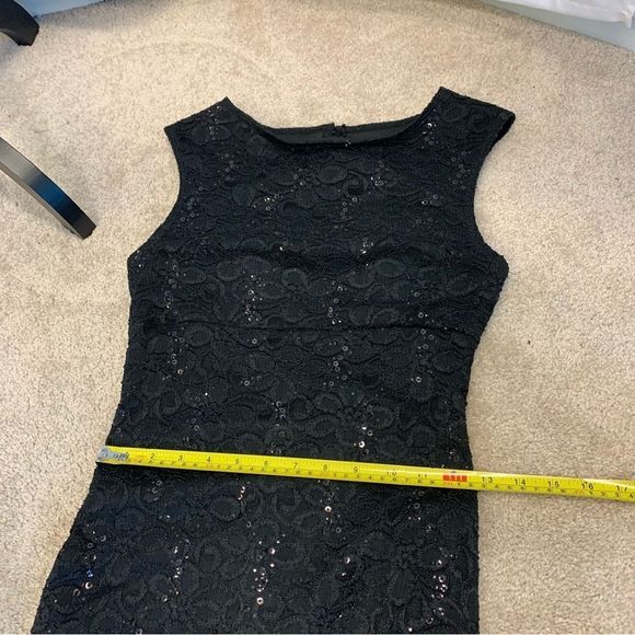 BLACK lace sequin mermaid open back sleeveless Long gown evening dress formal M - Picture 11 of 12